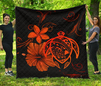 Hawaii Turtle Hibiscus Premium Quilt Orange Orange - Polynesian Pride