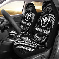 Hawaii Polynesian Custom Personalised Car Seat Covers - White Tribal Wave Universal Fit Black - Polynesian Pride