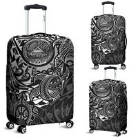 American Samoa Polynesian Luggage Covers - Black Hibiscus Turtle Flowing BLACK - Polynesian Pride