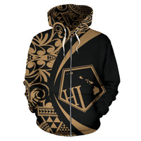 Hawaii Polynesian Zip up Hoodie Tribal Golden Color 2.0 Circle Style - Polynesian Pride