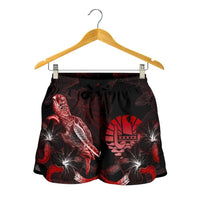 Tahiti Polynesian Women's Shorts - Turtle With Blooming Hibiscus Red - Polynesian Pride
