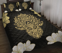 Hawaii Polynesian Turtle Mix Plumeria Gold - Quilt Bed Set AH - Polynesian Pride