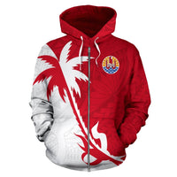 Tahiti Polynesian Zip up Hoodie Tahiti Flag Coconut Tree - Polynesian Pride