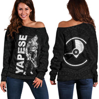 Yap Polynesian Women's Off Shoulder Sweater - Micronesia Yapese Warrior Black - Polynesian Pride