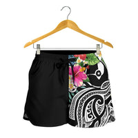 YAP Polynesian Women's Shorts - Summer Plumeria (Black) - Polynesian Pride