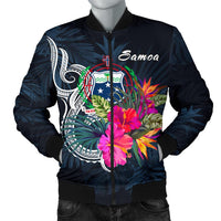 Samoa Polynesian Men's Bomber Jacket - Tropical Flower Blue - Polynesian Pride