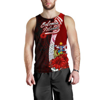 Solomon Islands Polynesian Men's Tank Top - Coat Of Arm With Hibiscus - Polynesian Pride