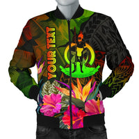 Vanuatu Polynesian Personalised Men's Bomber Jacket - Hibiscus and Banana Leaves Reggae - Polynesian Pride