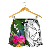 Wallis And Futuna Women's Short White - Turtle Plumeria Banana Leaf - Polynesian Pride