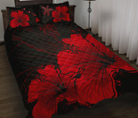 Hawaii Quilt Bed Set - Hawaii Hibiscus Black And Red Quilt Bed Set - Polynesian Pride