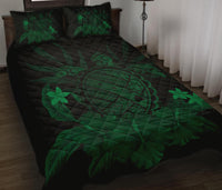 Hawaii Turtle Map Hibiscus Quilt Bed Set - Green - Polynesian Pride