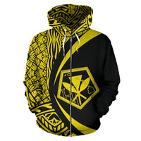Kanaka Polynesian Zip up Hoodie Tribal Circle Style Yellow Color - Polynesian Pride