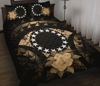 Cook Islands Polynesian Quilt Bed Set Hibiscus Gold Black - Polynesian Pride