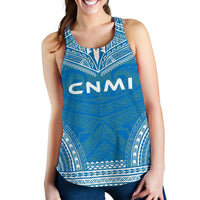 Northern Mariana Islands Women's Racerback Tank - Polynesian Chief Flag Version Blue - Polynesian Pride
