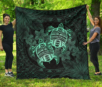 Hawaii Premium Quilt - Turtle Strong Pattern Hibiscus Plumeria Turquoise AH Turquoise - Polynesian Pride