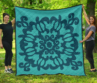 Hawaiian Quilt Turtle Pattern New Blue Premium Quilt - Skin Style - AH Blue - Polynesian Pride