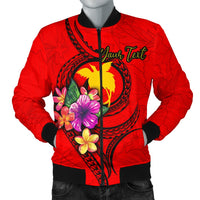 Papua New Guinea Polynesian Custom Personalised Men's Bomber Jacket - Floral With Seal Red Red - Polynesian Pride