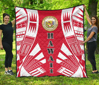 Hawaii Premium Quilt - Hawaii Seal Polynesian White Tattoo (Red) - Polynesian Pride