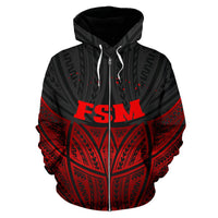 Federated States of Micronesia Polynesian Zip up Hoodie Red Black Pride Map and Seal - Polynesian Pride