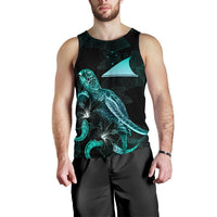 Tokelau Polynesian Men Tank Top - Turtle With Blooming Hibiscus Tuquoise - Polynesian Pride