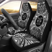 Fiji Car Seat Cover - Fiji Coat Of Arms Polynesian White Black Universal Fit Black - Polynesian Pride