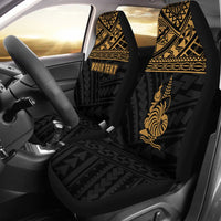 New Caledonia Custom Personalised Car Seat Covers - New Caledonia Gold Coat Of Arms Polynesian Tattoo Universal Fit Gold - Polynesian Pride
