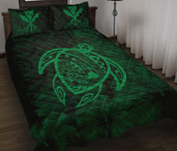 Hawaii Turtle Kanaka Map Hibiscus Poly Quilt Bed Set - Green - Polynesian Pride