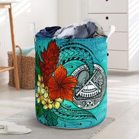 American Samoa Laundry Basket - Tropical Flowers Style Laundry Basket - American Samoa One Size Blue - Polynesian Pride