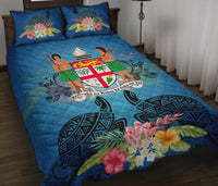 Fiji Quilt Bed Set - Turtle Hibiscus Tapa Patterns Blue - Polynesian Pride