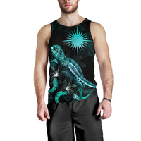 Marshall Islands Polynesian Men Tank Top - Turtle With Blooming Hibiscus Tuquoise - Polynesian Pride