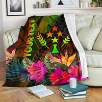 Kosrae Polynesian Personalised Premium Blanket - Hibiscus and Banana Leaves White - Polynesian Pride