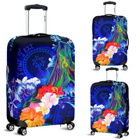 Custom Personalised Chuuk Luggage Covers - Humpback Whale with Tropical Flowers (Blue) - Polynesian Pride