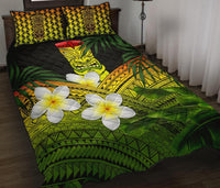 Hawaii Quilt Bed Set, Polynesian Tiki Plumeria Banana Leaves Reggae - Polynesian Pride