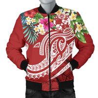 Tonga Polynesian Men's Bomber Jacket - Summer Plumeria (Red) Red - Polynesian Pride
