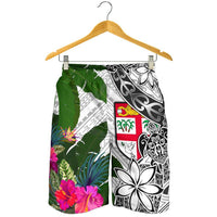 Fiji Men's Short White - Turtle Plumeria Banana Leaf - Polynesian Pride