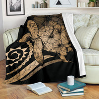 Hawaii Turtle Hibiscus Polynesian Vintage Premium Blanket - Gold White - Polynesian Pride
