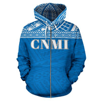 Northern Mariana Islands Polynesian All Over Zip up Hoodie Blue Horizontal Style - Polynesian Pride