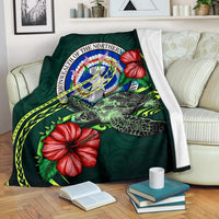 Northern Mariana Islands Polynesian Premium Blanket - Green Turtle Hibiscus White - Polynesian Pride