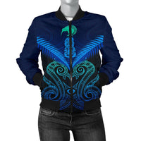 Maori Manaia New Zealand Women Bomber Jacket Blue Blue - Polynesian Pride