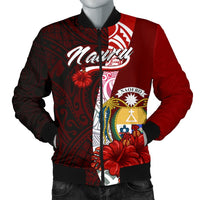 Nauru Polynesian Men's Bomber Jacket - Coat Of Arm With Hibiscus Red - Polynesian Pride