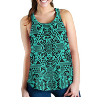 Polynesian Kakau Turtle Turquoise Women's Racerback Tank Top Turquoise - Polynesian Pride