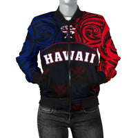 Hawaiian Kanaka Women's Bomber Jacket Flag Nation Black Demodern AH Black - Polynesian Pride