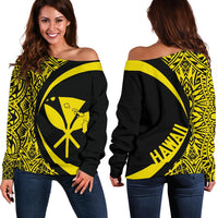 Kanaka Hawaii Map Yellow Polynesian Off Shoulder Sweater - Circle Style Yellow - Polynesian Pride