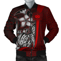 Samoa Polynesian Men's Bomber Jackets Red - Turtle With Hook Red - Polynesian Pride