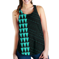 Hawaii Kakau Polynesian Kanaka Map Women's Racerback Tank - Turquoise - Polynesian Pride