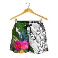 Kosrae Women's Short White - Turtle Plumeria Banana Leaf - Polynesian Pride