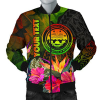 Federated States of Micronesia Polynesian Personalised Bomber Jackets - Hibiscus and Banana Leaves Reggae Unisex - Polynesian Pride