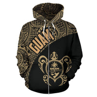Guam Zip up Hoodie Guam Coat of Arm In Turtle Polynesian Tattoo - Polynesian Pride