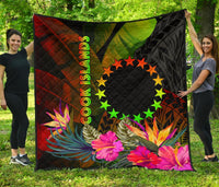 Cook Islands Polynesian Premium Quilt - Hibiscus and Banana Leaves - Polynesian Pride