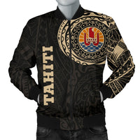 Tahiti in My Heart Polynesian Tattoo Style Men's Bomber Jacket Black - Polynesian Pride